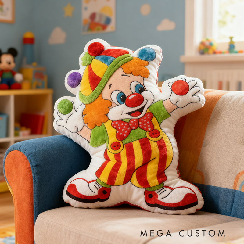 Personalized Colorful Cartoon Clown Christmas Gift Pillow Fun Circus Style with Vibrant Balloons Perfect for Kids' Room Decor