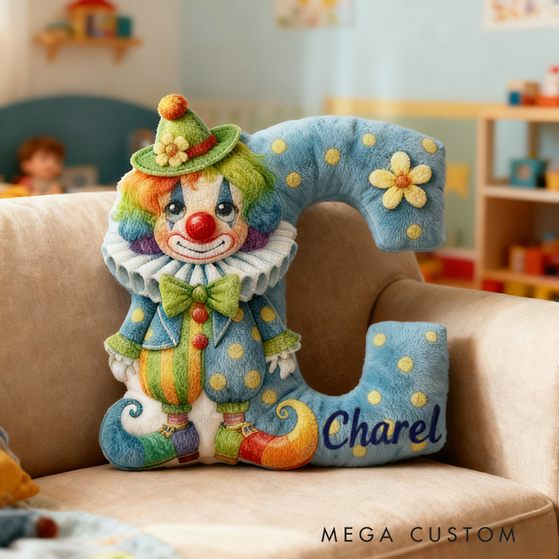 Personalized Clown Themed Custom Letter and Name Christmas gift Pillow Soft Decorative Graphic 3D Print Pillow for Kids