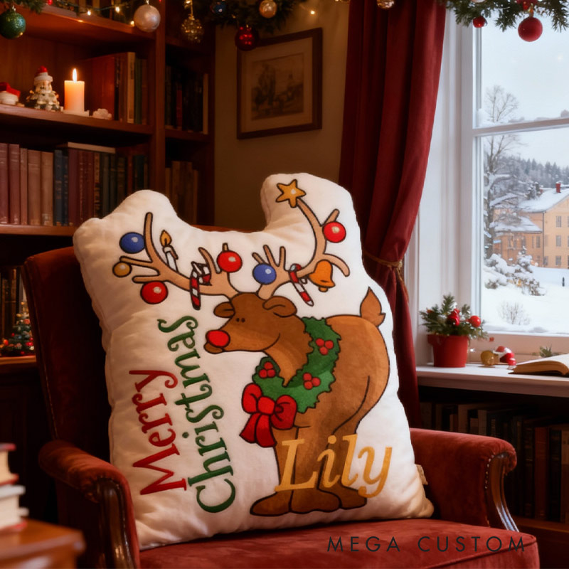 Personalized Reindeer Cheer Christmas Pillow Graphic 3D Print Pillow for Travel Lovers