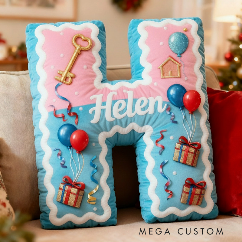 Personalized Initial Pillow Graphic 3D Print Custom Name Pillow Gift for Kids Family Housewarming Gift