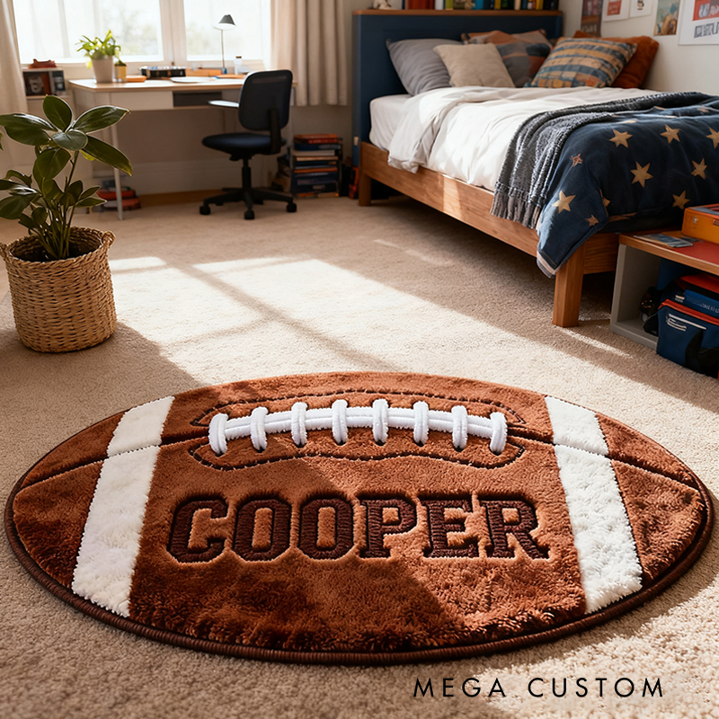 Personalized Football Shaped Rug with Custom Name for Football Fans