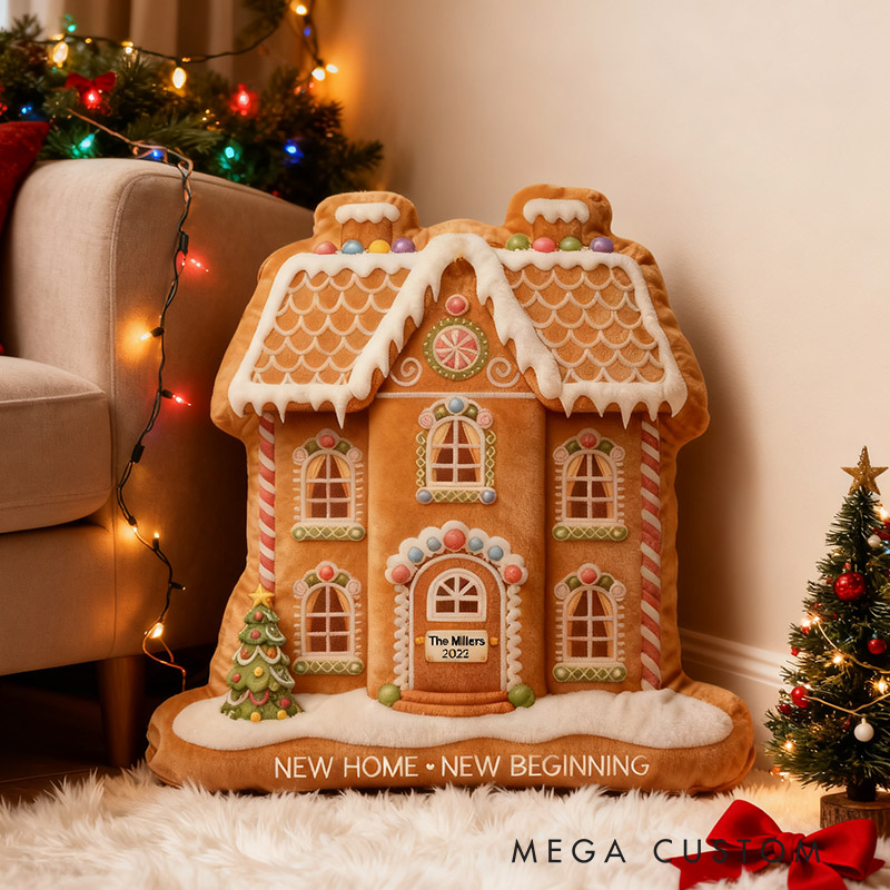 Personalized Gingerbread House Pillow Graphic 3D Print Custom Family Name New Home Gift Housewarming Gift