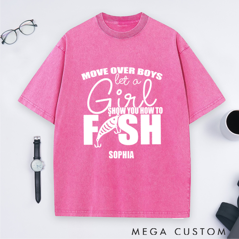 Personalized Fishing Custom Name T-Shirt Funny Move Over Boys Sweatshirt Soft Cotton Perfect Gift for Female Fishing Enthusiasts