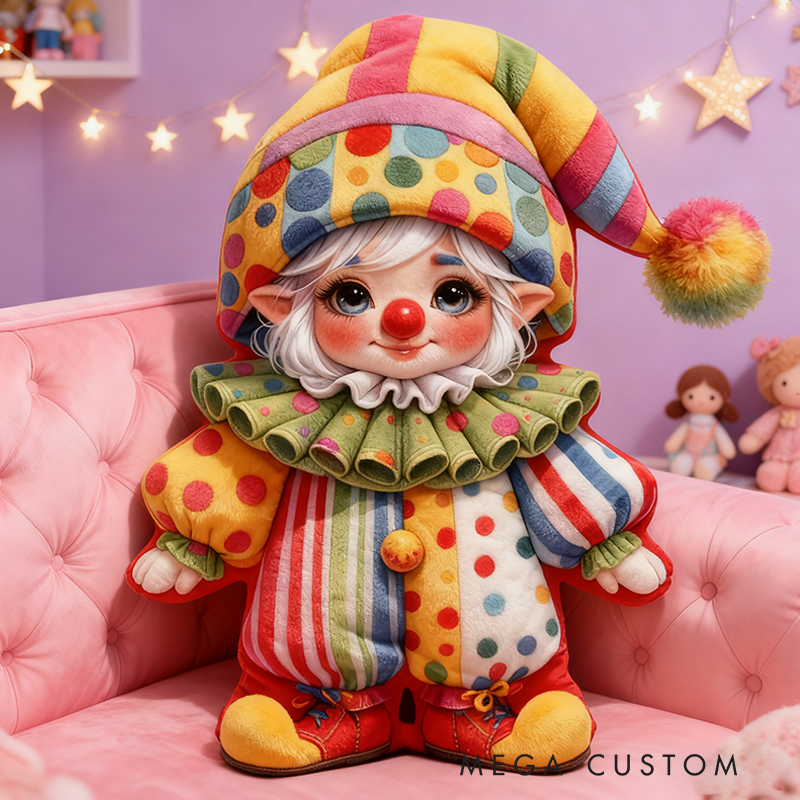 Personalized Christmas Gift Cheerful Circus Clown Pillow Vibrant with Fun Pom-Pom Details for Kids' Room Decor