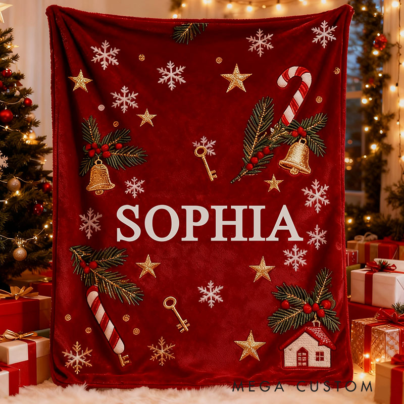 Personalized Christmas Blanket Graphic 3D Print Custom Name Blanket Holiday Gift Cozy Home Accent Soft Blanket Gift for Kids Family