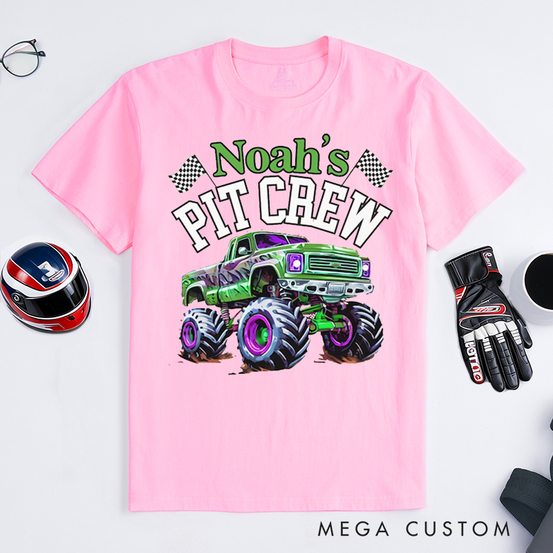 Personalized Monster Truck Pit Crew T‑Shirt Custom Name Classic Racing Tee Family Matching Shirt Car Lover Gift
