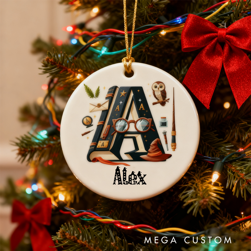 Personalized Wizard Themed Initial Personalized Christmas Tree Ornament Yearly Name Ornament Kids Gift Keepsake Holiday Ornamen