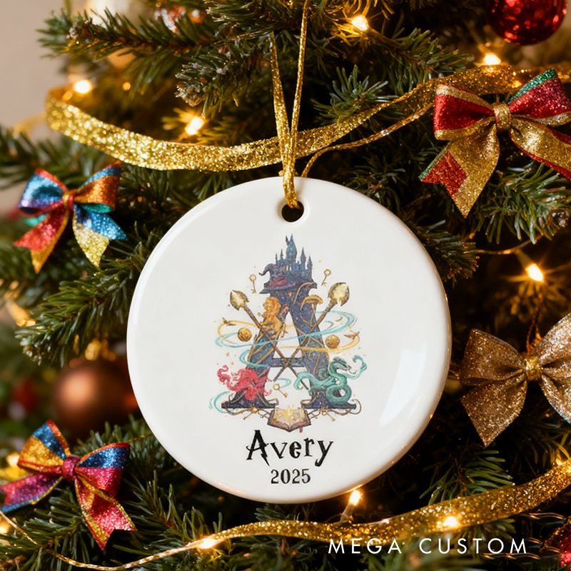 Personalized Wizard Ornament Monogram Christmas Ornament Wizard Inspired Ornament Magic Wizard Ornament for Kids Wizard Fantasy Ornament for Girls
