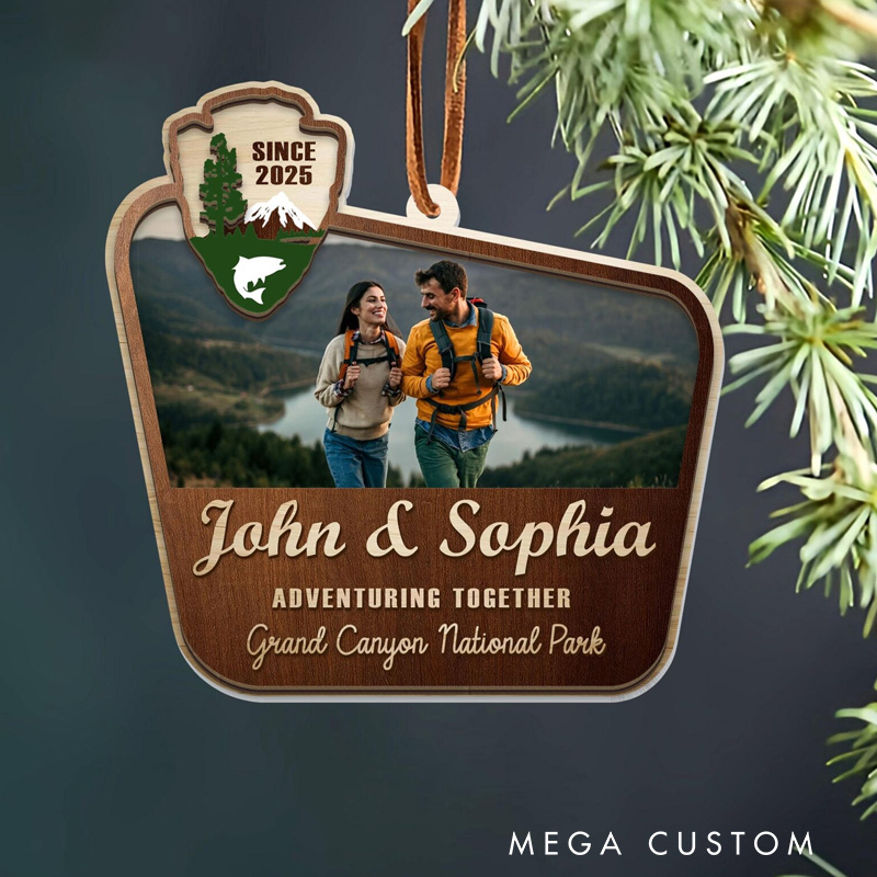 Personalized National Park Photo Frame Ornament Adventure Ornament Travel Camping Christmas Ornament Mountains Keepsake