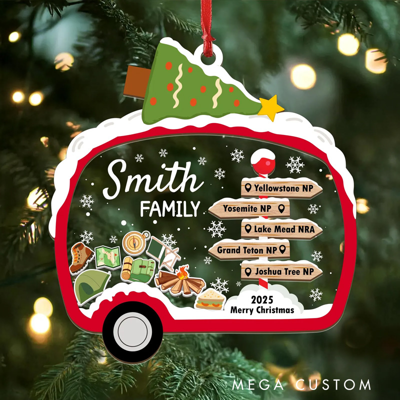 Personalized Camping Ornament 2025 Family Christmas Ornament with Rv Camper National Park Hiking Gift Outdoor Adventure Keepsake