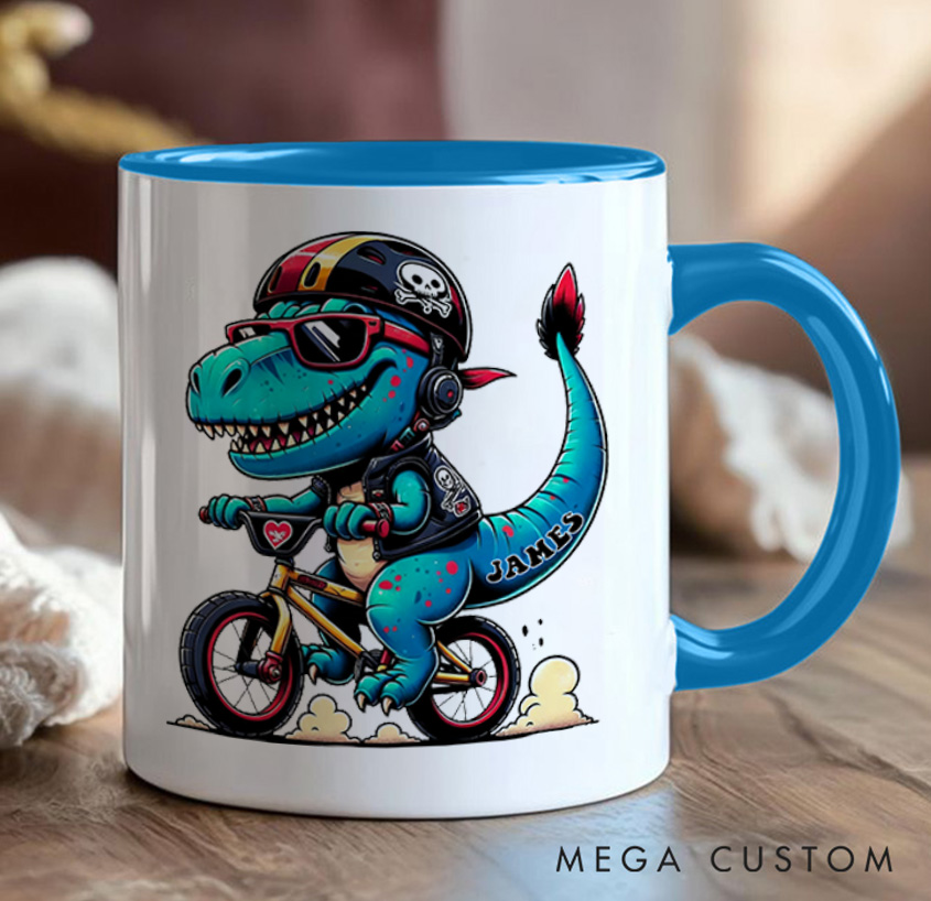 Personalized Bicycle Mug Dino Rider Bike Kids Mug Race Bike Mug Bicycle Mug Bicycle Coffee Cup Bicycle Tea Cup for Cyclistsfor Biker Cycling Riding Lovers