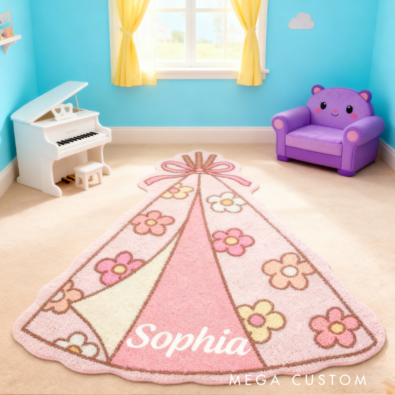 Personalized Camping Tent Floral Rug Whimsical Room Accent Kids Camping Rug Doormat Gifts for Kid