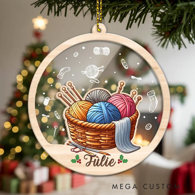Personalized Knitting Ornament 2025 Custom Name Yarn Basket Christmas Tree Decoration for Crochet Lover