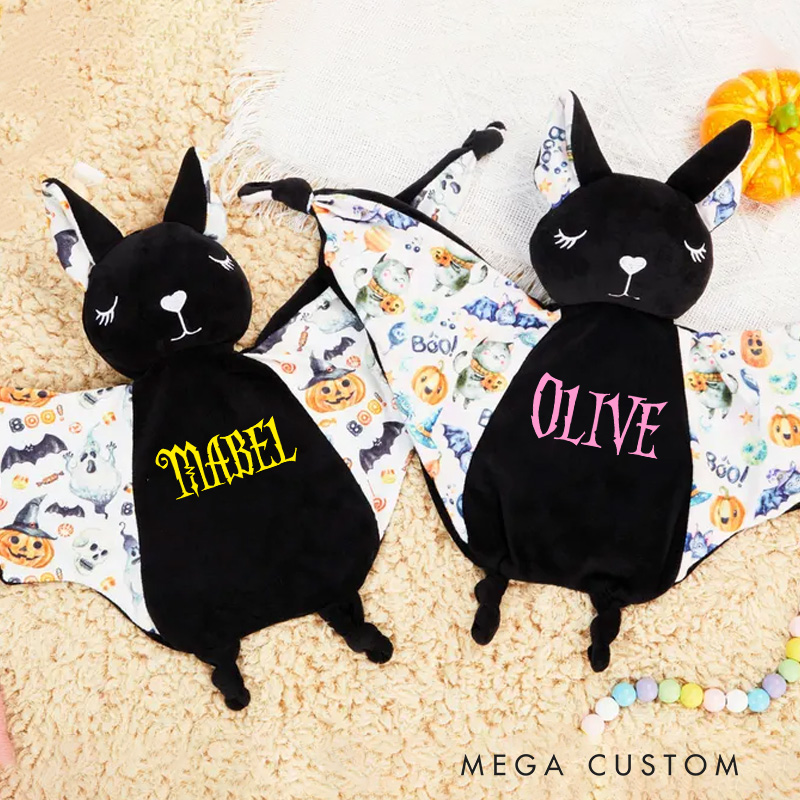 Personalized Soft Bat Design with Halloween Prints Baby Snuggle Animal Security Blanket