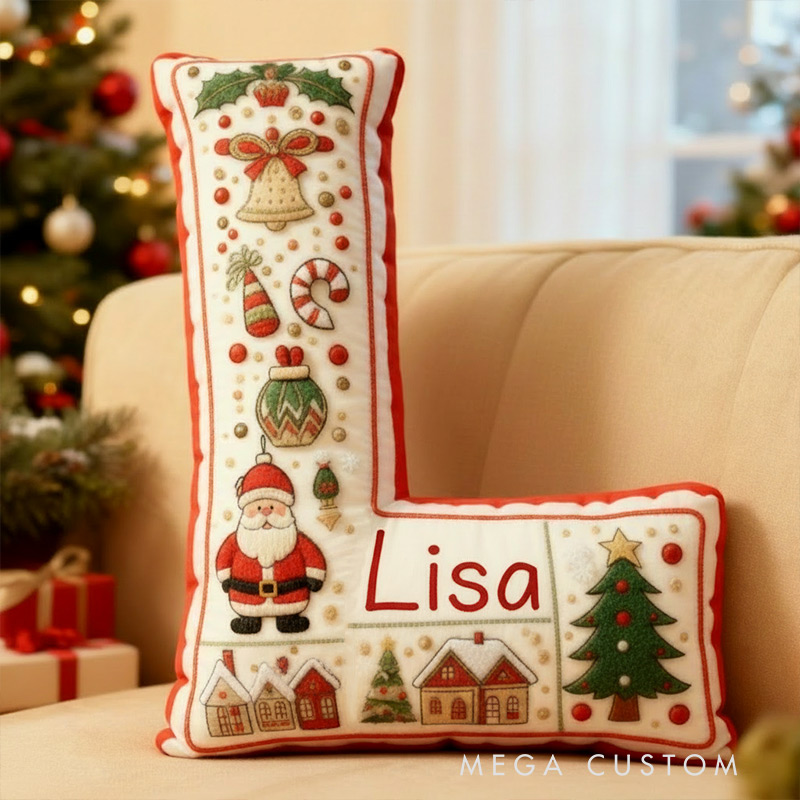 Personalized Christmas Initial Pillow Graphic 3D Print Custom Name Pillow Festive Holiday Decor Housewarming Gift for Family and Kids