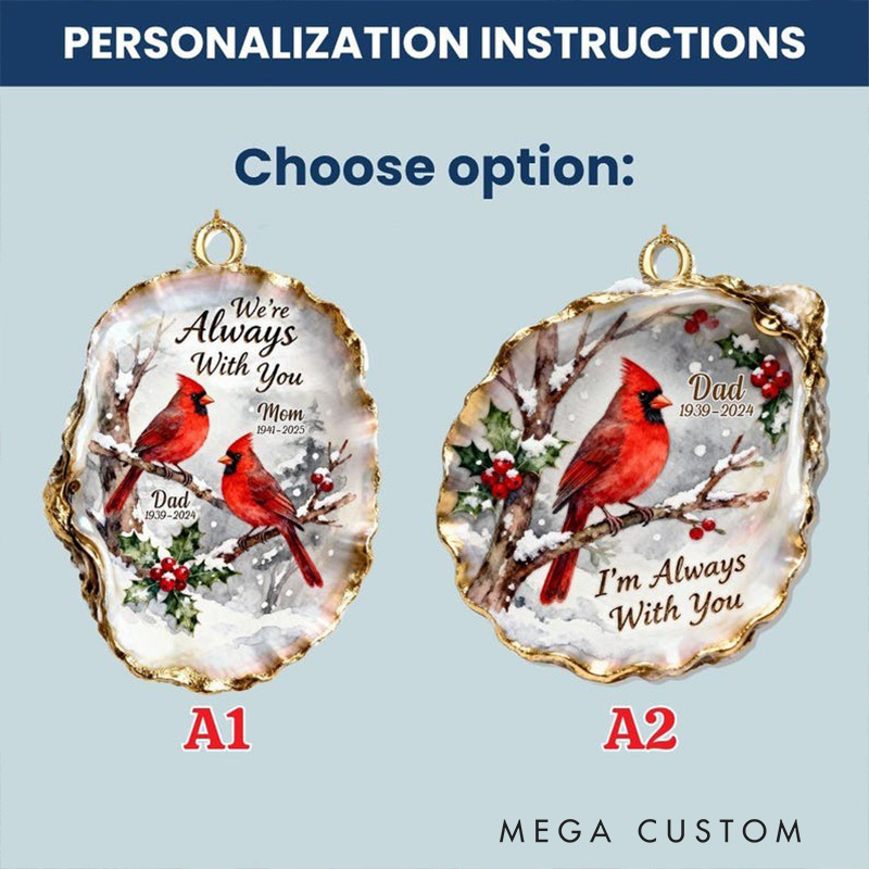 Personalized Cardinal Memorial Ornament 2D FLAT Acrylic Ornament Red Bird and Holly Design Sympathy Gift for Loss of Parents