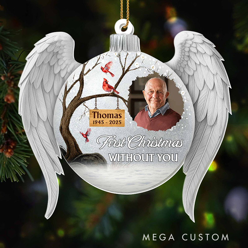 Personalized Acrylic Ornament First Christmas Without You Cardinals and Snow Ornament Gift for Family