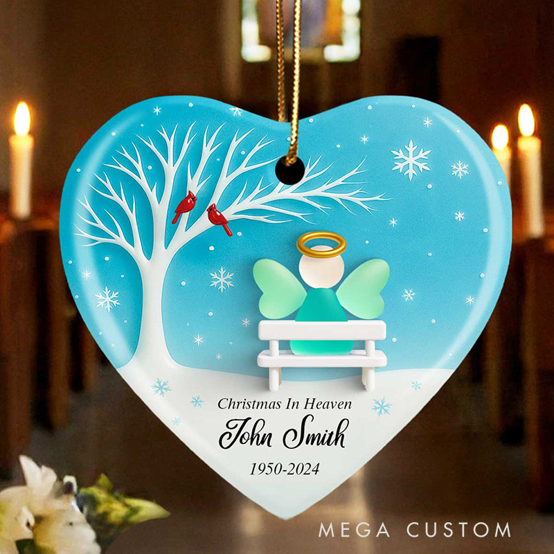 Personalized Ceramic Ornament Angel Memorial Sea Glass Effect Christmas Sympathy Gift for Family Memorial Keepsake 