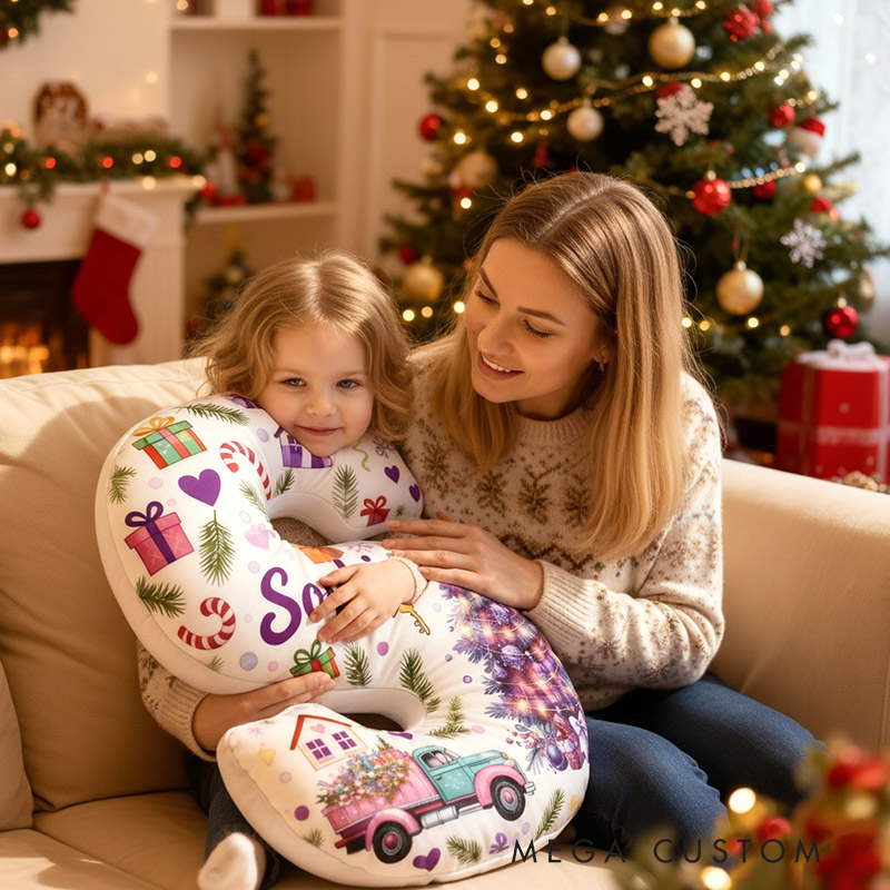 Personalized Christmas Initial Pillow Graphic 3D Print Christmas Custom Name Pillow Festive Holiday Pillow Housewarming Gift Family Gift 