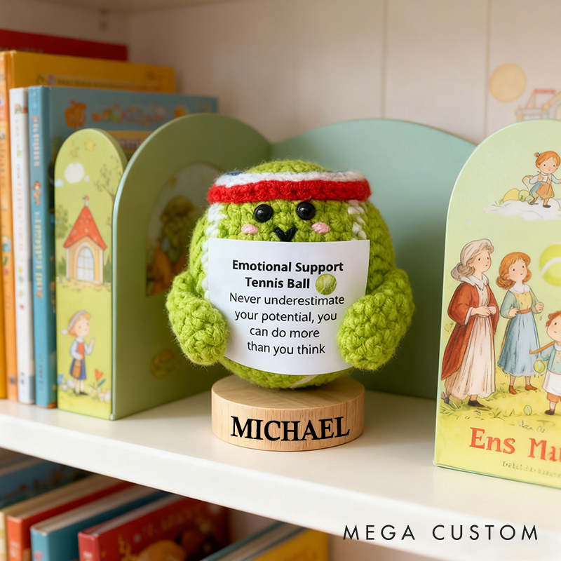 Personalized Crochet Tennis Ball Plush with Motivational Quoteand Custom Name Cheer Up Gifts For Tennis Team Players