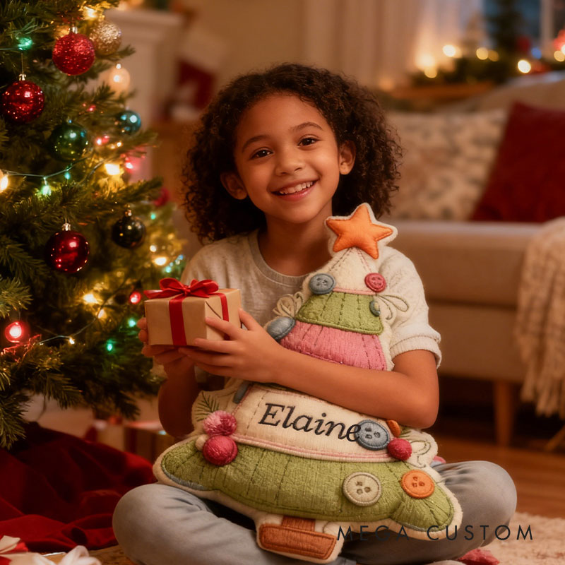 Personalized Festive Knit Christmas Tree Pillow Graphic 3D Print Custom Name Pillow for Crocheting Lovers