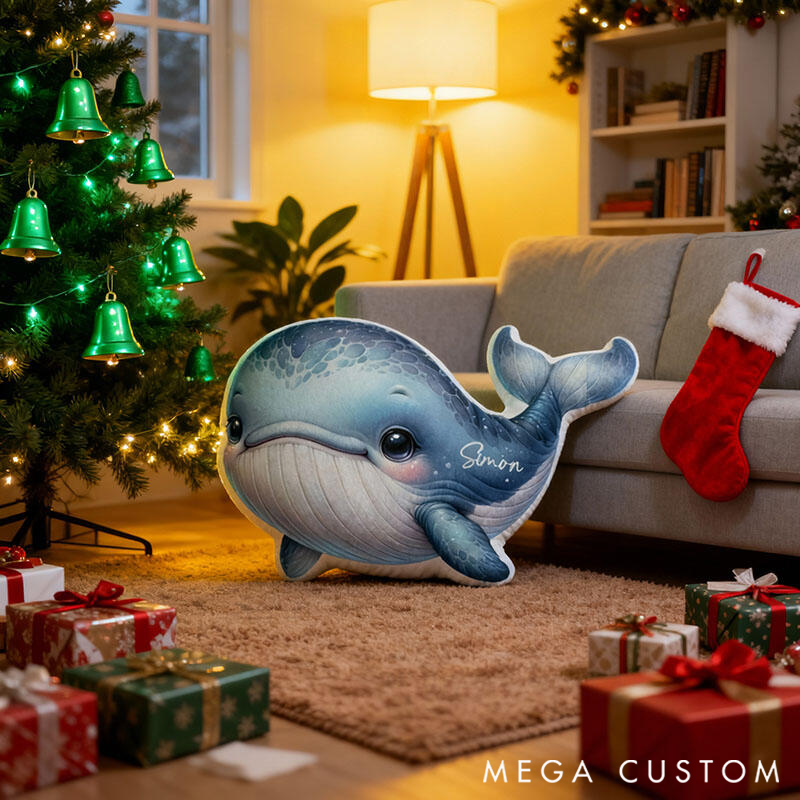 Personalized Graphic 3D Print Name Pillow with a Cute Whale Design Perfect Gift for Family