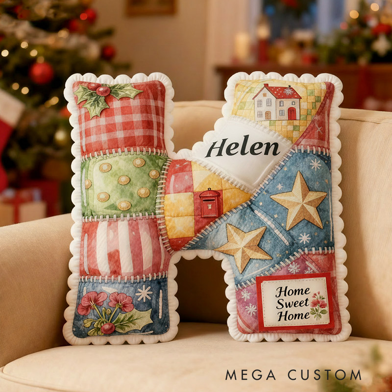 Personalized Letter Name Pillow Patchwork Christmas Initial Pillow Graphic 3D Print Gift for Kids and Family Housewarming Gift 