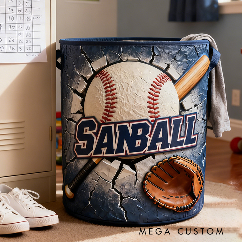 Personalized Baseball Storage Basket with Custom Name and Dynamic Graphics for Kids and Sports Fans
