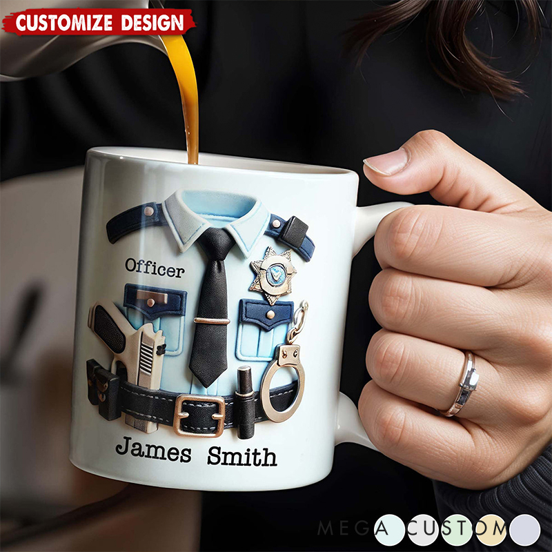 Personalized Police Officer Mug Custom Name Law Enforcement Coffee Cup Choose Color Badge Uniform Design Gift for Cops and Polices
