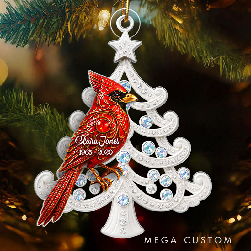 Personalized Acrylic Ornament 3D Metal Red Cardinal On Christmas Tree Sympathy Christmas Gift for Loss of Loved Ones
