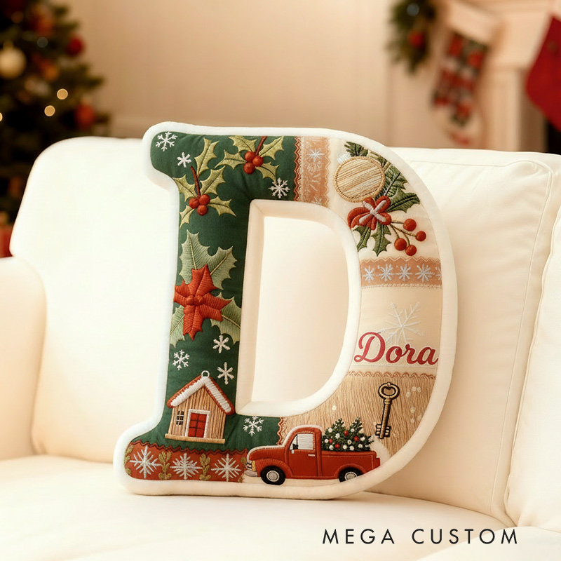 Personalized Letter Name Pillow Patchwork Christmas Initial Pillow Graphic 3D Print Gift for Kids and Family Housewarming Gift 