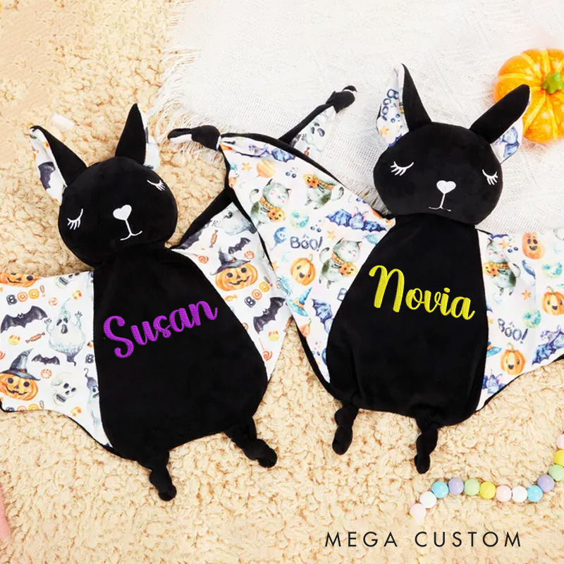 Personalized Soft Plush Bat with Colorful Patterns Baby Keepsake Security Blanket