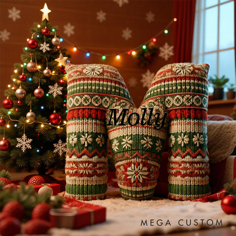 Personalized Cozy Knit Christmas Initial Pillow Graphic 3D Print Custom Name Pillow for Crocheting Lovers
