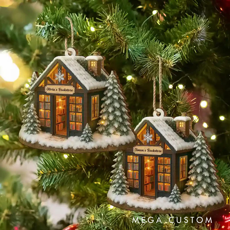 Personalized Bookstore Book Corner Acrylic Ornament with Name Bookish Christmas Ornament Gift for Book Club Librarian Book Lovers