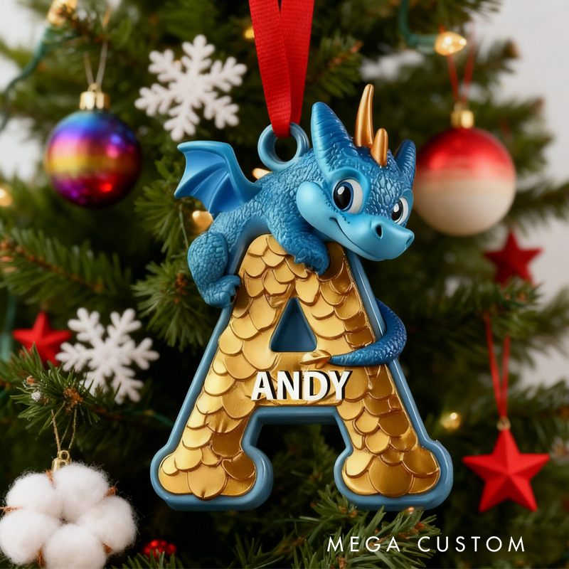 Personalized Dragon Alphabet Acrylic Ornament with Name Fantasy Letter Acrylic Christmas Ornament Gift for Kids Book Club Librarian Book Lovers