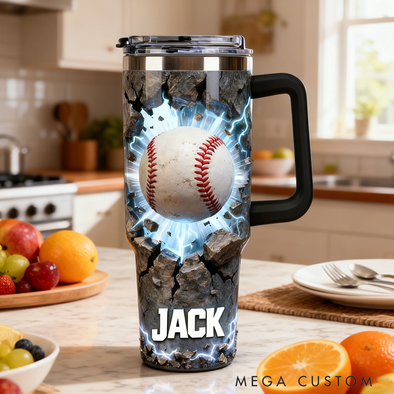 Personalized Baseball Tumbler with Custom Name and Cracked Design for Baseball Lover