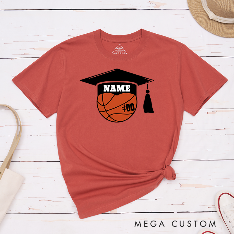 Personalized Basketball Graduation T-Shirt with Custom Name and Number – The Perfect Gift for Players, Fans, and Graduates to Celebrate Their Big Day