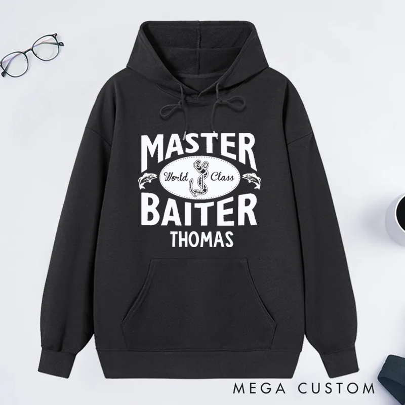 Personalized Fishing Hoodie Master Baiter Design Custom Name Funny Gift for Fishing Enthusiasts Comfortable and Stylish Apparel