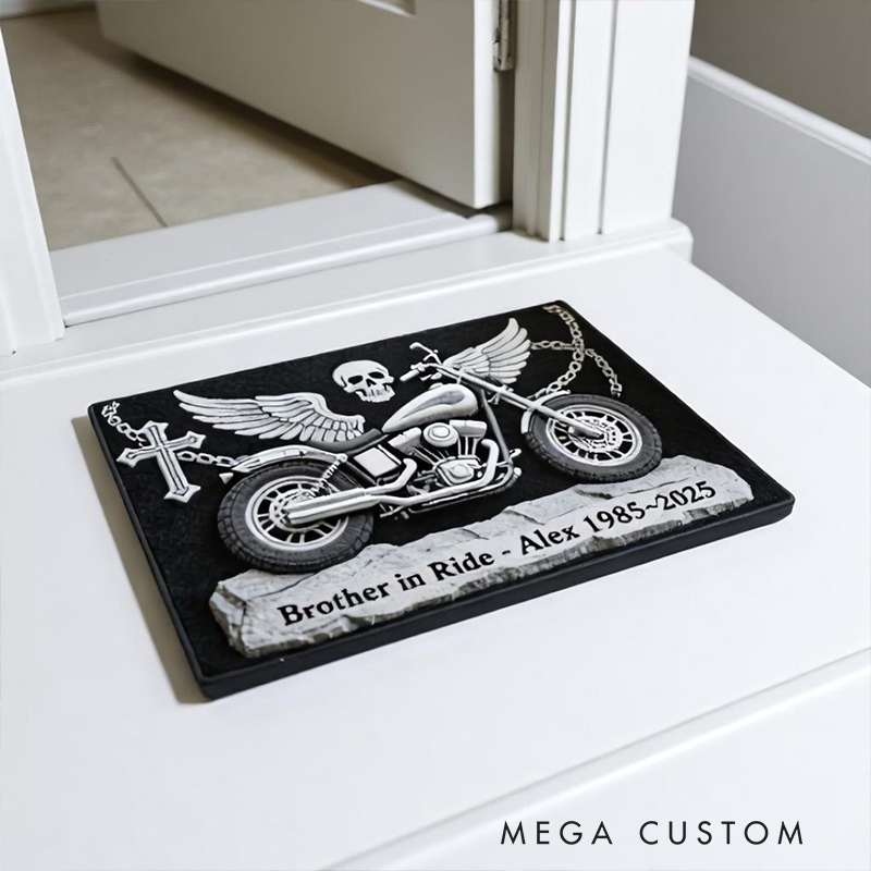 Personalized Brother in Ride Motorcycle Memorial Doormat Custom Name Dates and Text Gift for Bikers