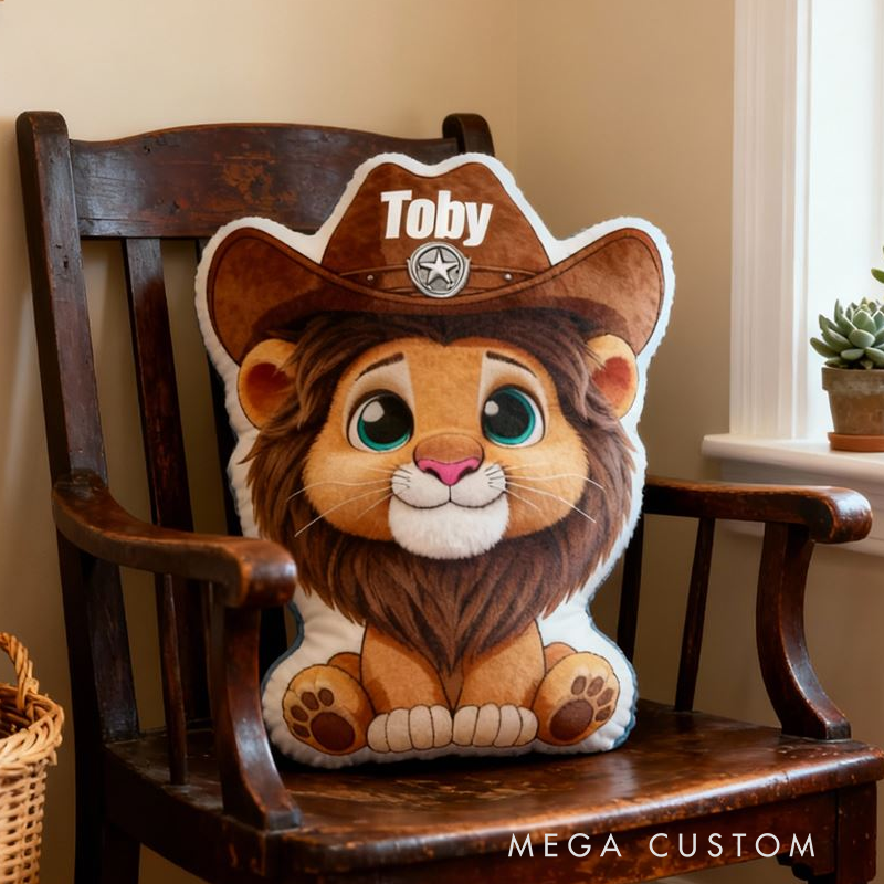 Personalized Lion Pillow Northwest Cowboy with Name Graphic 3D Print Pillow Christmas Gift for Kids or Baby Birthday Gift
