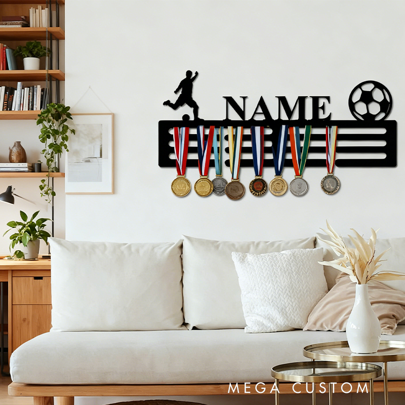 Personalized Soccer Medal Holder with Custom Name and Ball Design