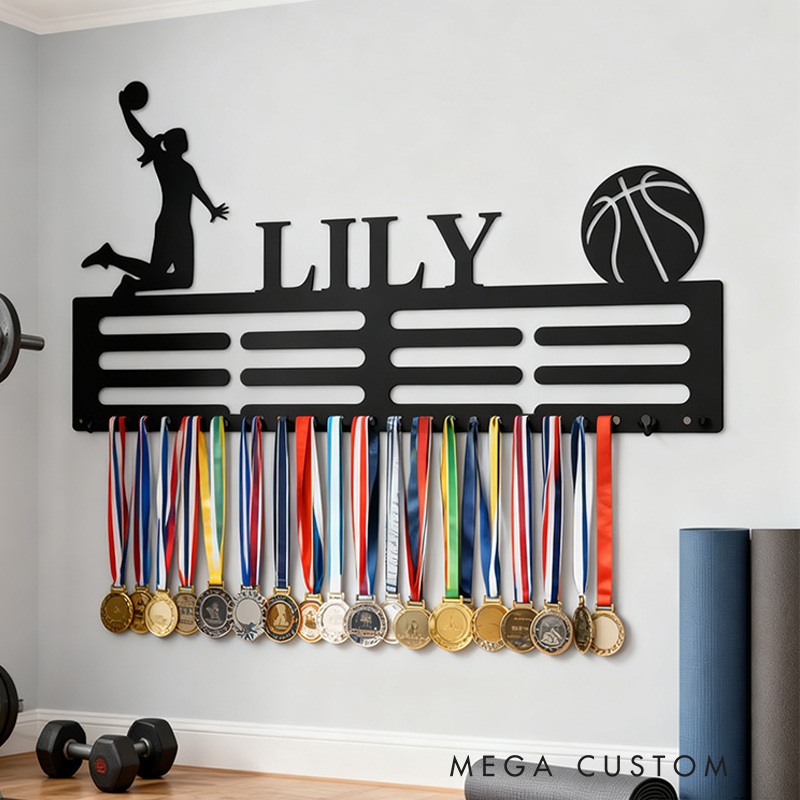 Personalized Basketball Medal Holder with Custom Name and Player Design