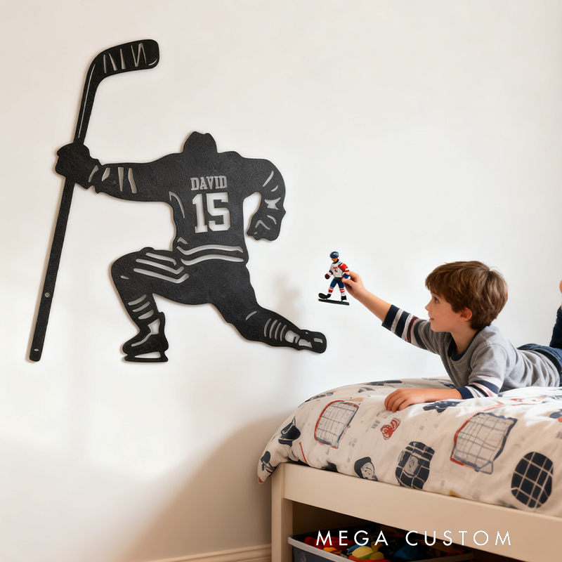 Personalized Hockey Metal Wall Art with Custom Name and Jersey Number for Hockey Lovers