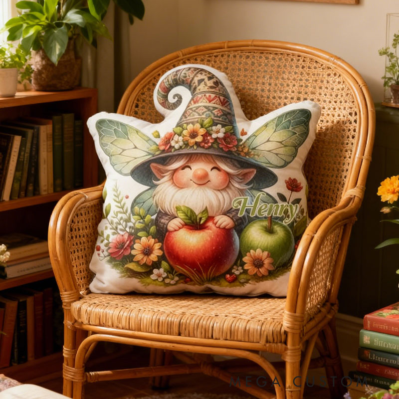 Personalized Green Garden Gnome Fairy Pillow with Custom Name Graphic 3D Print Pillow for Gardening Lovers