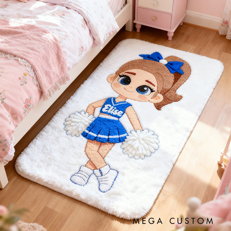 Personalized Cheerleader Rug with Custom Name and Adorable Cartoon Design for Cheerleaders and Girls