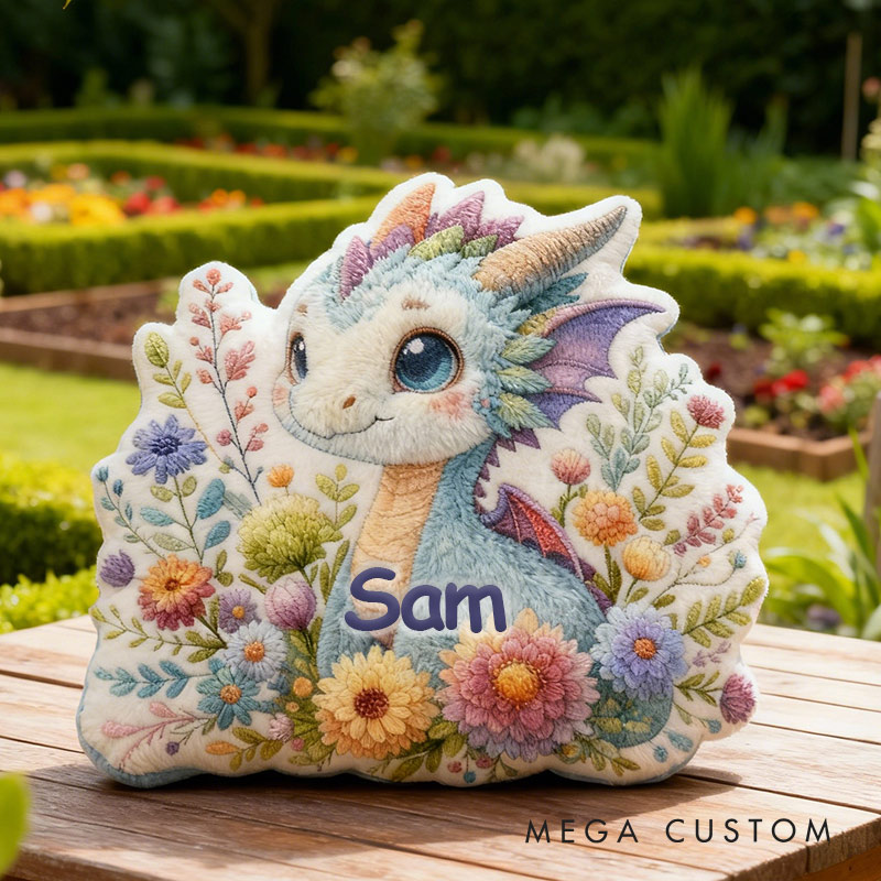 Personalized Floral Dragon Garden Pillow with Custom Name Graphic 3D Print Pillow for Gardening Lovers