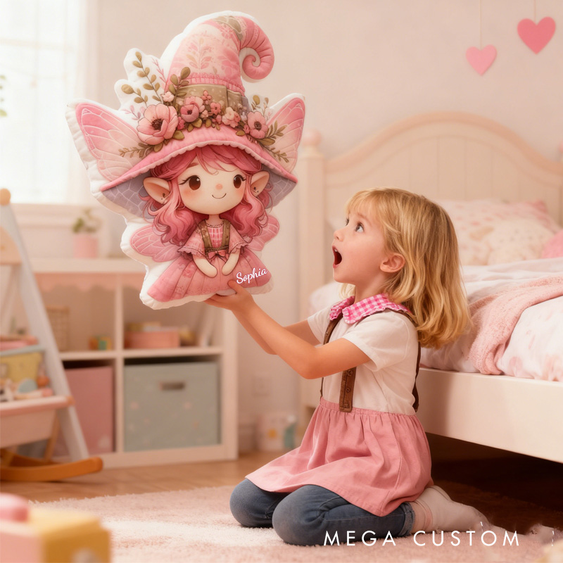 Personalized Cute Fairy Throw Pillow Pink Garden Fairy Pillow with Name for Kids Girl Boy Gardener Christmas Gifts Loving Room Decor