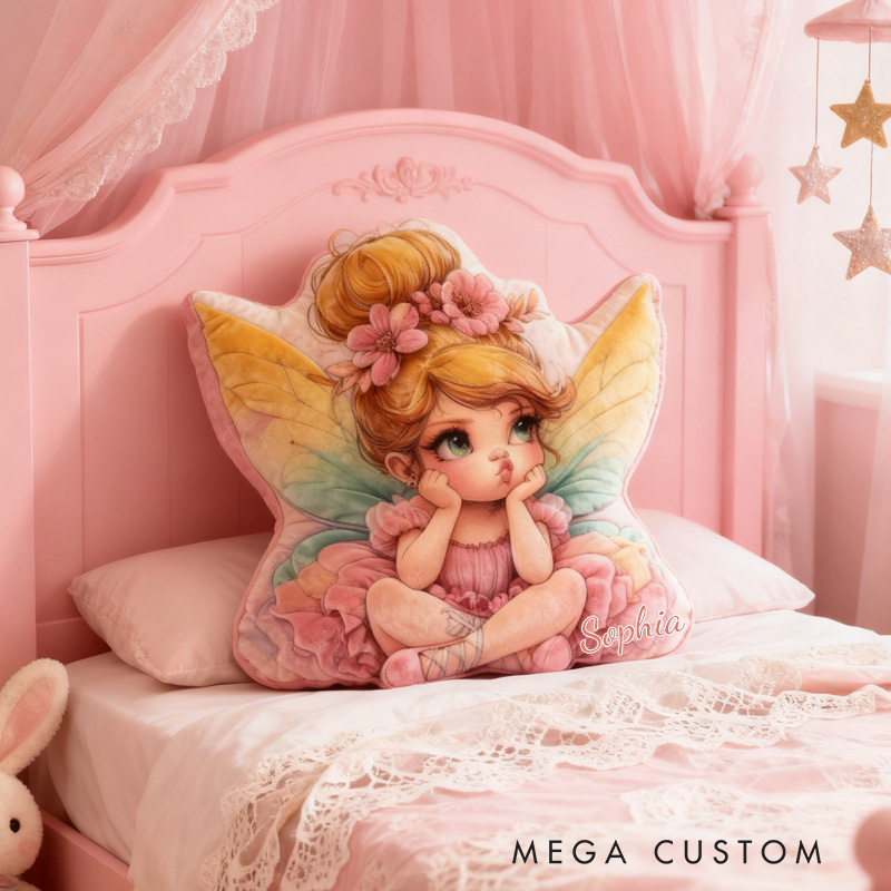 Personalized Sitting Fairy Throw Pillow Cute Fairy Pillow with Name Little Girl Fairies Pillow for Kids Girl Boy Gardener Christmas Gifts Loving Room Decor
