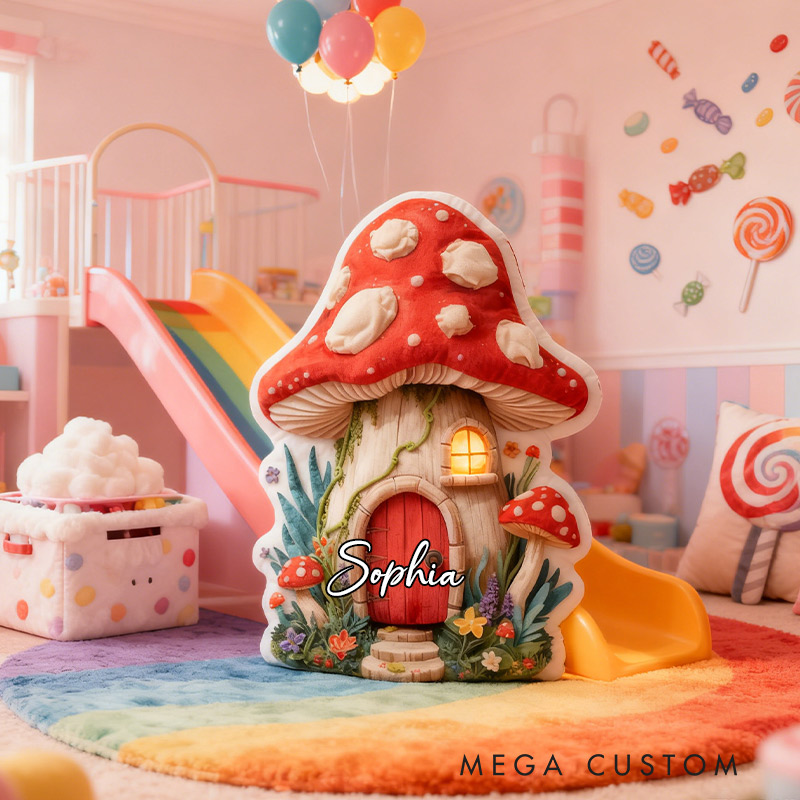 Personalized Mushroom Houses Pillow Graphic 3D Print Custom Name Cottagecore Pillow Gift for Kids Famlily Housewarming Gift