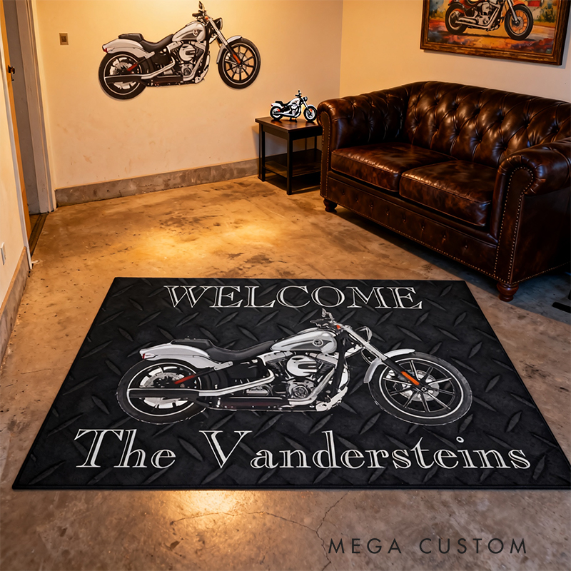 Personalized Motorcycle Welcome Mat Custom Family Name Doormat for Biker Homes and Motorcycle Lovers